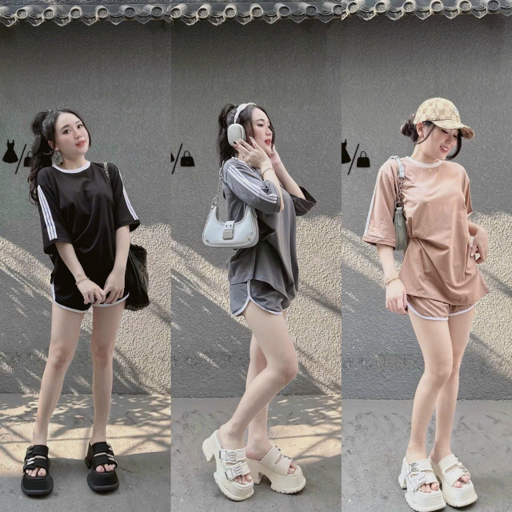 Set đồ bộ nữ áo thun form rộng phối quần short dễ thương phù hợp mặc nhà, đi chơi, đi dạo