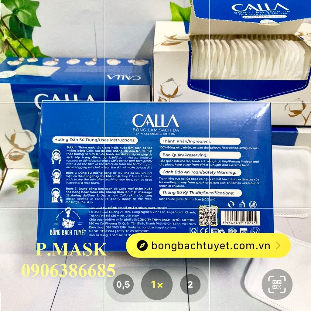 Bông tẩy trang Bông Bạch Tuyết CALLA XỎ NGÓN Dạng Túi, làm sạch da 80 miếng / hộp