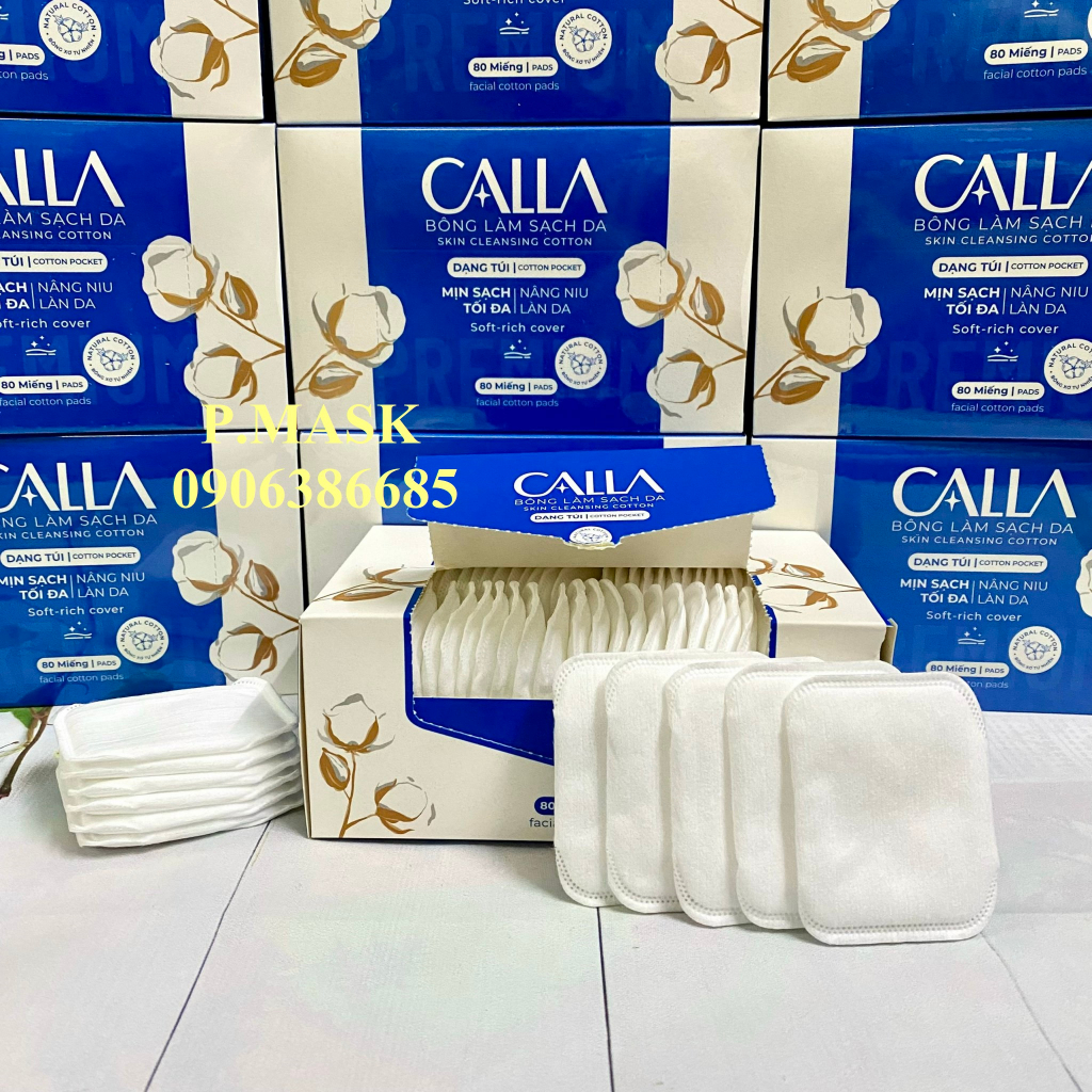 Bông tẩy trang Bông Bạch Tuyết CALLA XỎ NGÓN Dạng Túi, làm sạch da 80 miếng / hộp