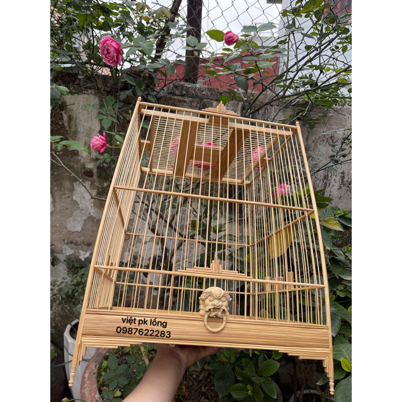 Khung lồng chim chào mào tự giáp chất liệu tre già đã đi kèm pk
