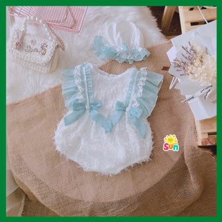 CÓ ẢNH FEEDBACK, tặng mũ, 4-10kg, body cho bé gái, hàng thiết kế xịn đẹp/ Body lông trắng tơ xanh
