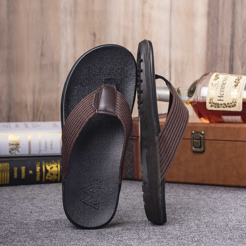 Dép nam xỏ ngón đẹp quai ngang kiểu quai hậu đế bánh mì chất liệu da tông lê cao cấp bảo hành 1 năm DK44 TIMAN