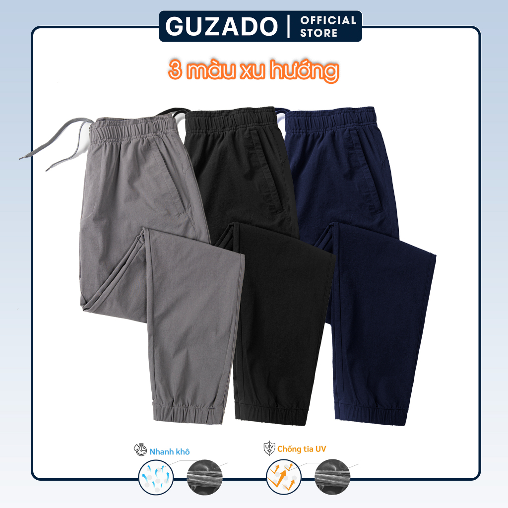 Quần Jogger Nam Thể Thao GUZADO Chất Vải Gió Cao Cấp, Khỏe Khoắn, Cạp Chun, Ống Bo,Vận Động Thoải Mái GDC02