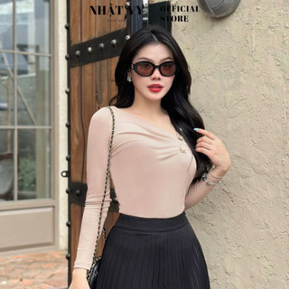 Áo thời trang nữ Nhật Vy tay dài cổ xéo xếp ly đính cúc ngực dáng ôm chất thun sọc tăm phù hợp công sở , đi chơi - D2657
