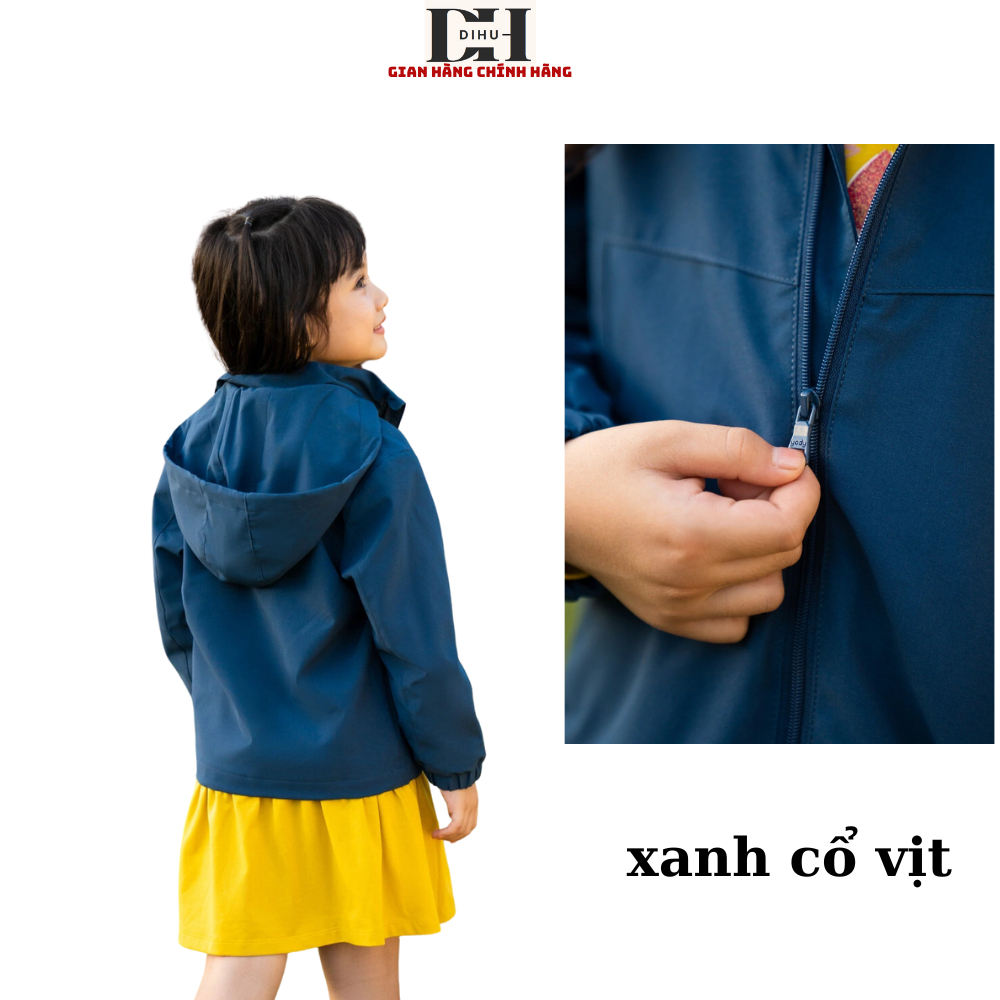 Áo khoác gió trẻ em DIHU, áo khoác bé trai bé gái chất gió dù 2 lớp tráng bạc chống nước