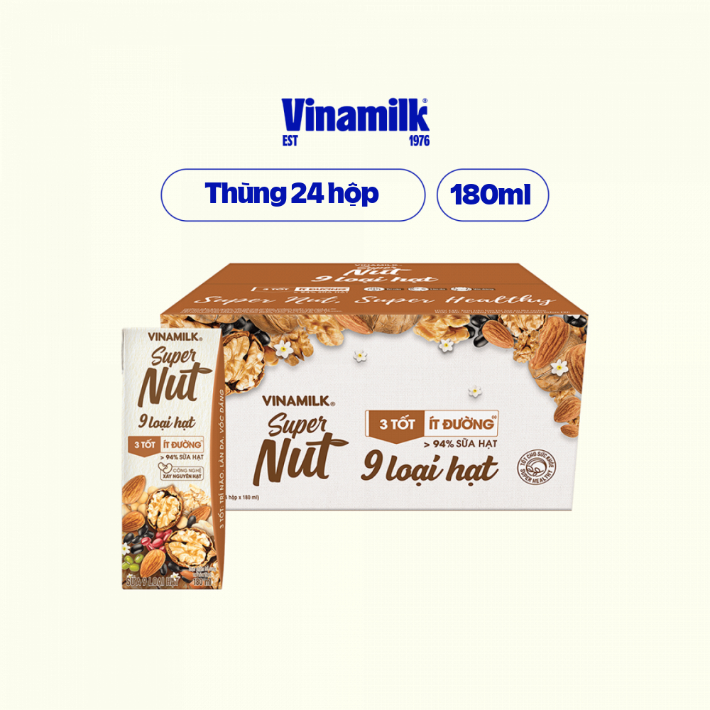 Sữa 9 loại hạt Vinamilk Super Nut Super Nut - Thùng 24 hộp 180ml