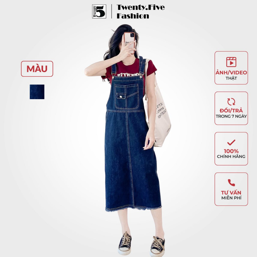 Yếm váy bò Jeans dáng dài,có túi trc ngực đính 1 cúc giả 4743