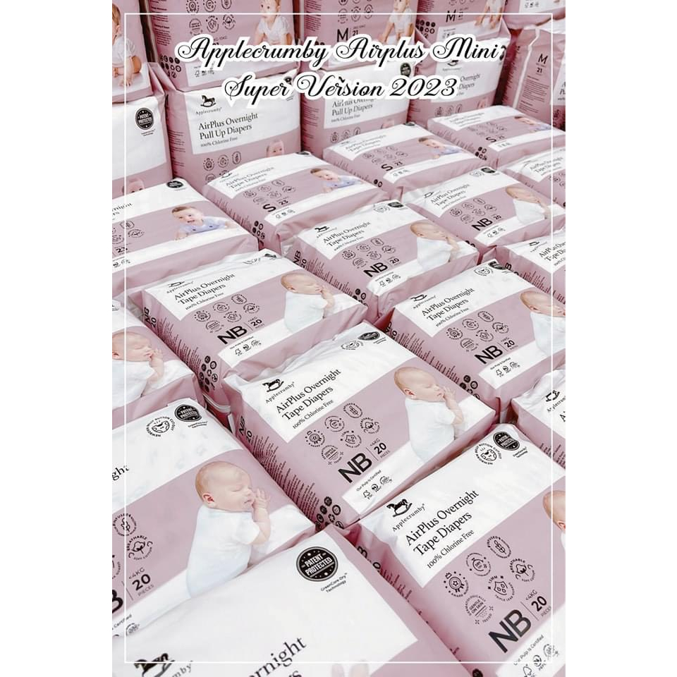 Bỉm dán/quần 𝐀𝐏𝐏𝐋𝐄𝐂𝐑𝐔𝐌𝐁𝐘 OverNight VERSION 2023 Malaysia cao cấp cho bé NB20/S23/M21/L19/XL17/XXL15