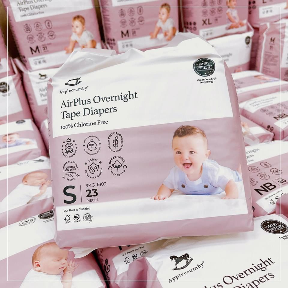 Bỉm dán/quần 𝐀𝐏𝐏𝐋𝐄𝐂𝐑𝐔𝐌𝐁𝐘 OverNight VERSION 2023 Malaysia cao cấp cho bé NB20/S23/M21/L19/XL17/XXL15