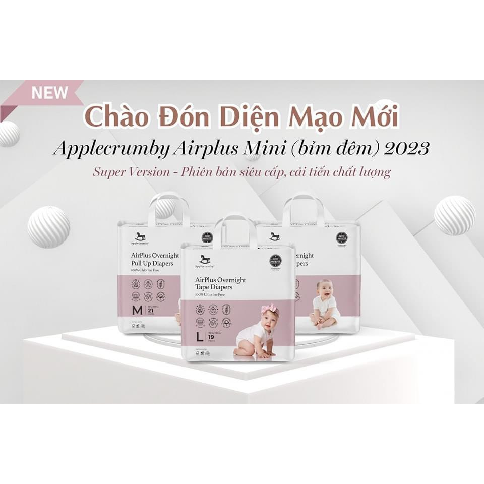 Bỉm dán/quần 𝐀𝐏𝐏𝐋𝐄𝐂𝐑𝐔𝐌𝐁𝐘 OverNight VERSION 2023 Malaysia cao cấp cho bé NB20/S23/M21/L19/XL17/XXL15