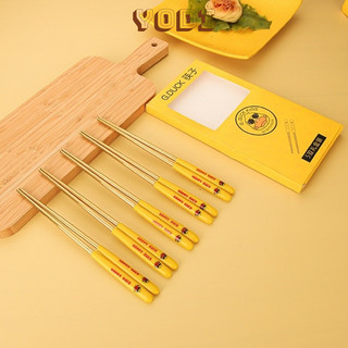 Combo 5 đôi đũa, set 5 đôi đũa inox cán tay cầm hình vịt vàng dễ thương, màu vàng tươi sáng, đũa inox chịu nhiệt tốt