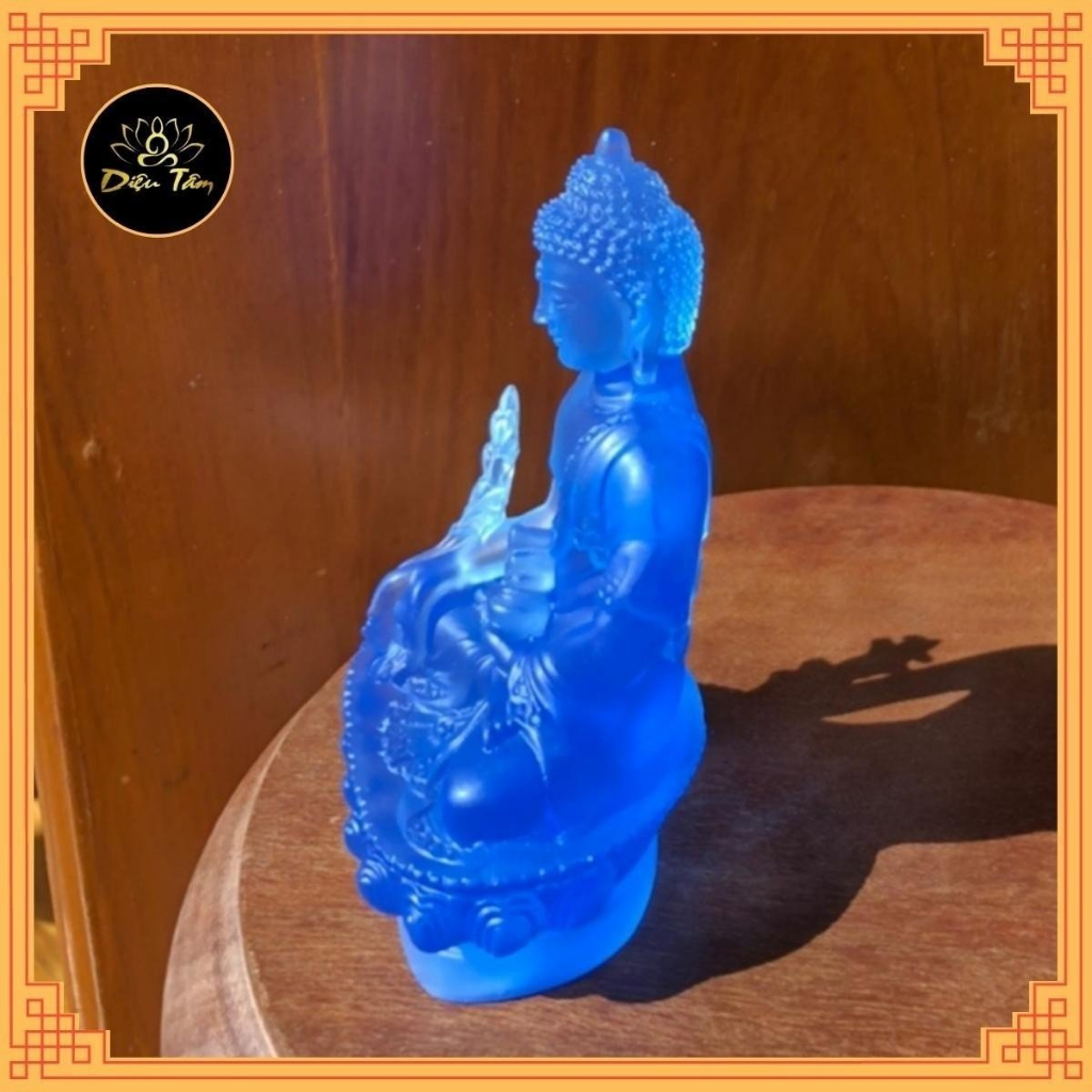 Tượng phật dược sư lưu ly có kệ đèn led tượng mật tông trang trí đồ thờ cúng phong thủy -dược sư xanh dương 12cm +Led KL