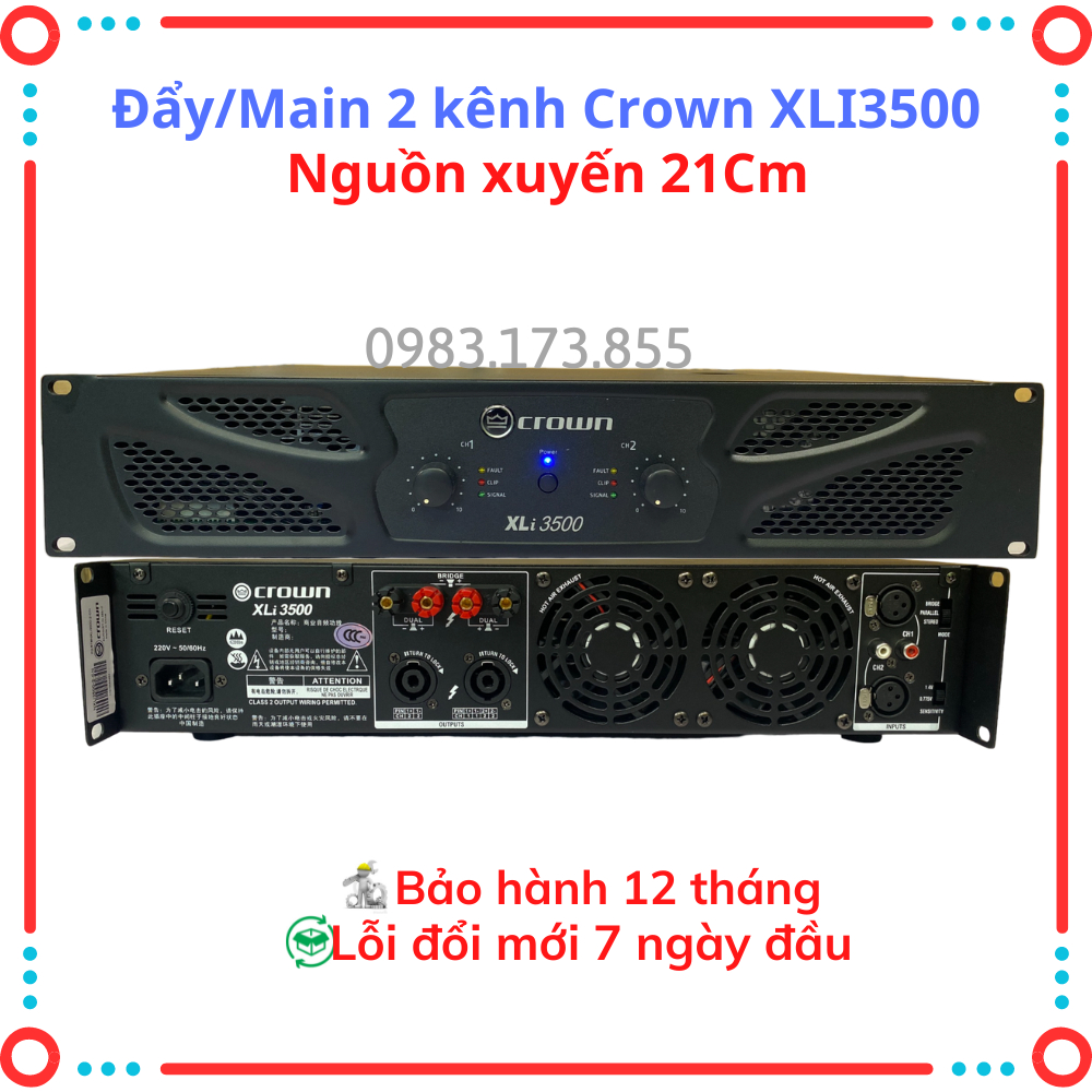 Cục đẩy công suất 2 kênh CROWN XLi3500 hàng cao cấp,nhập khẩu nguyên chiếc ,nguồn xuyến 21Cm .Công suất 1000W/Kênh/8Ohm.