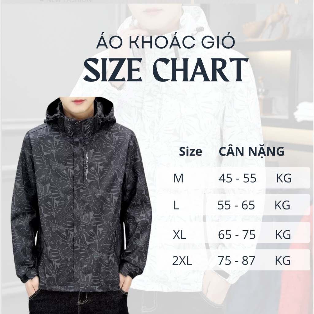 Áo gió nam nữ họa tiết, áo khoác nam mùa thu có mũ trùm tháo rời 98WEAR