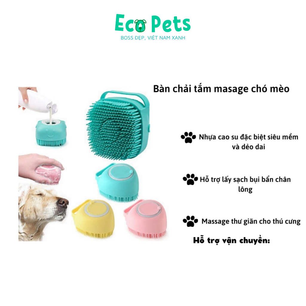 Phụ kiện tắm chó mèo ECOPETS bàn chải silicon tạo bọt massage chó mèo có chỗ đựng sữa tắm nhựa an toàn