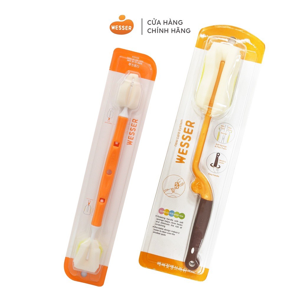 [Chính Hãng] Dụng Cụ Vệ Sinh, Cọ Rửa Bình Sữa Wesser 2 đầu, Cọ Bình sữa Xoay 360 Độ Wesser Cao Cấp