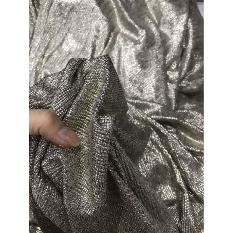 Vải thun nhũ kim tuyến màu bạc co dãn 4 chiều _ may đầm váy áo