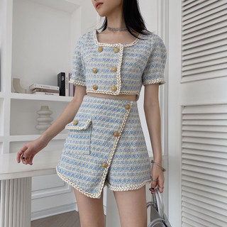 Set áo chân váy dạ xanh 217