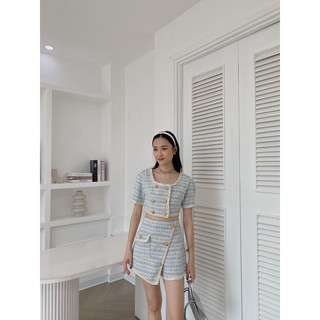 Set áo chân váy dạ xanh 217