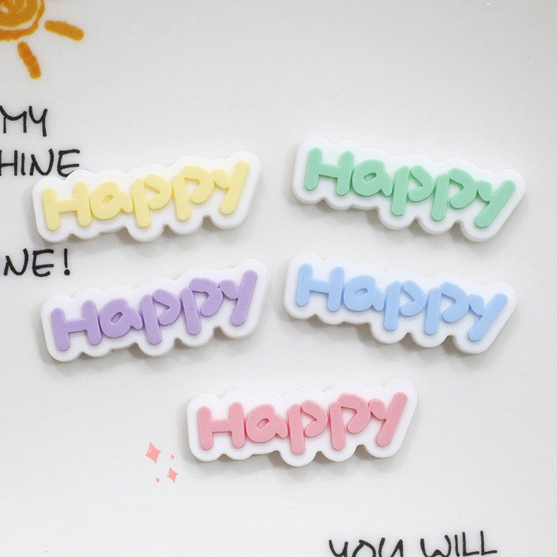 Charm  Nhựa Dẻo PVC/ Dụng Cụ Charm Trang Trí  Hình Chữ Happy Nhiều Màu