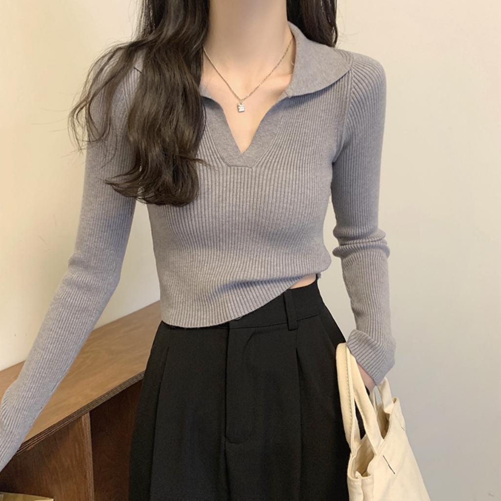 Áo thun nữ, áo croptop dài tay cổ polo basic chất liệu gân đũa dày dặn tôn dáng TIMO, CTR527 | BigBuy360 - bigbuy360.vn