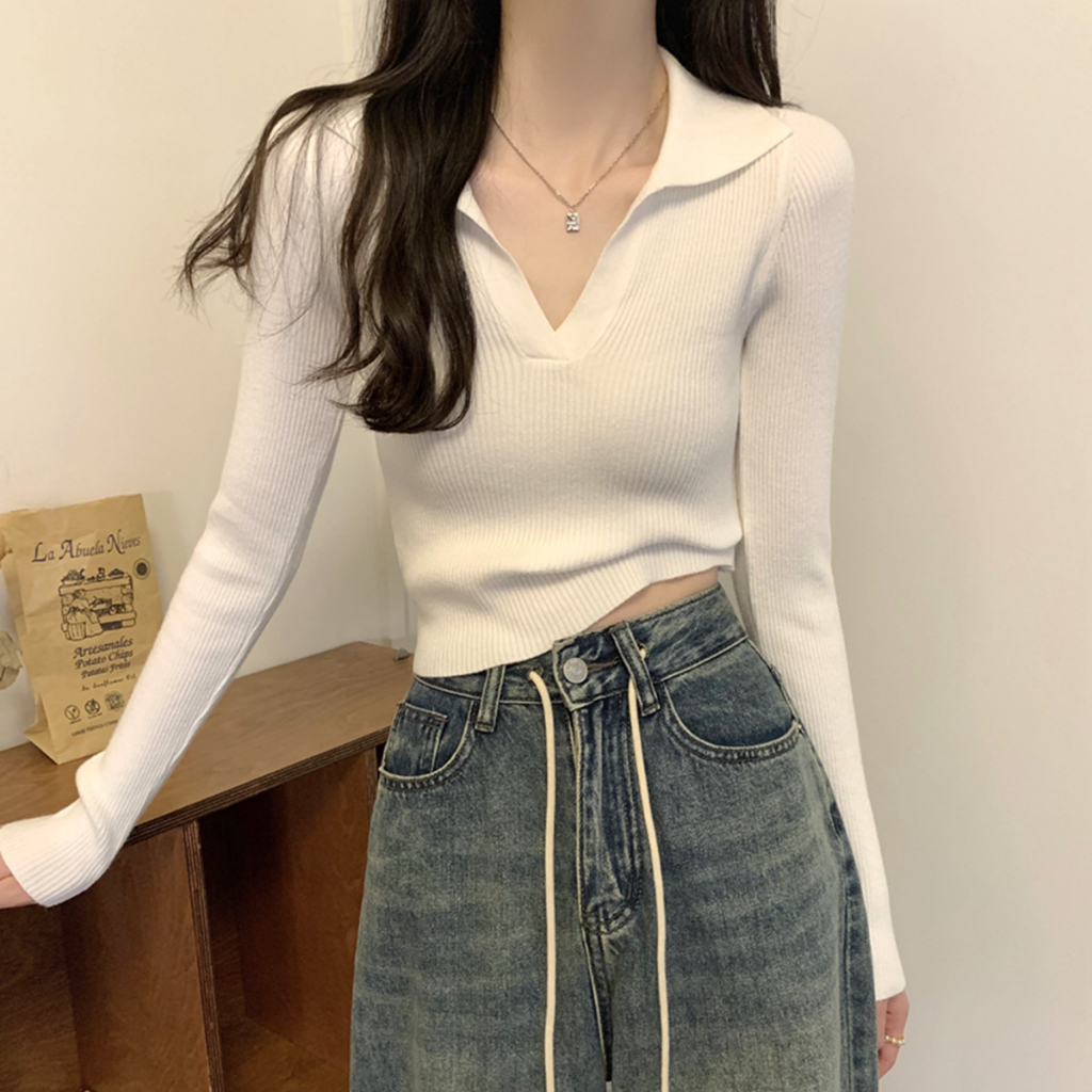 Áo thun nữ, áo croptop dài tay cổ polo basic chất liệu gân đũa dày dặn tôn dáng TIMO, CTR527 | BigBuy360 - bigbuy360.vn