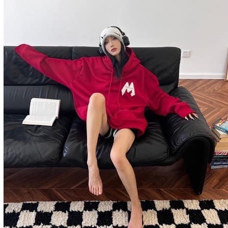 Áo nỉ hoodie nữ form rộng in chữ M cute hàn quốc THUUNISEX M340