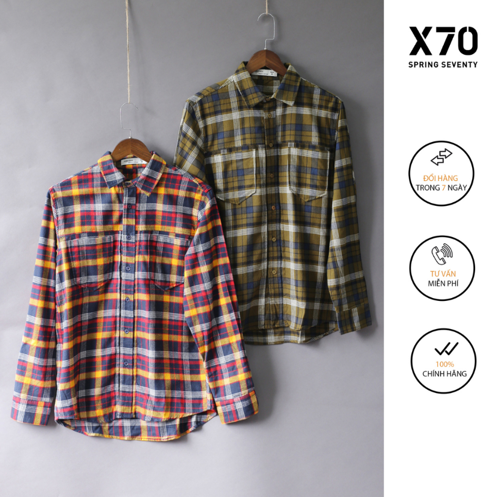 Áo Sơ Mi Nam Kiểu Dáng Tay Dài Thiết Kế Sọc Caro Thời Trang X70 - 07660002