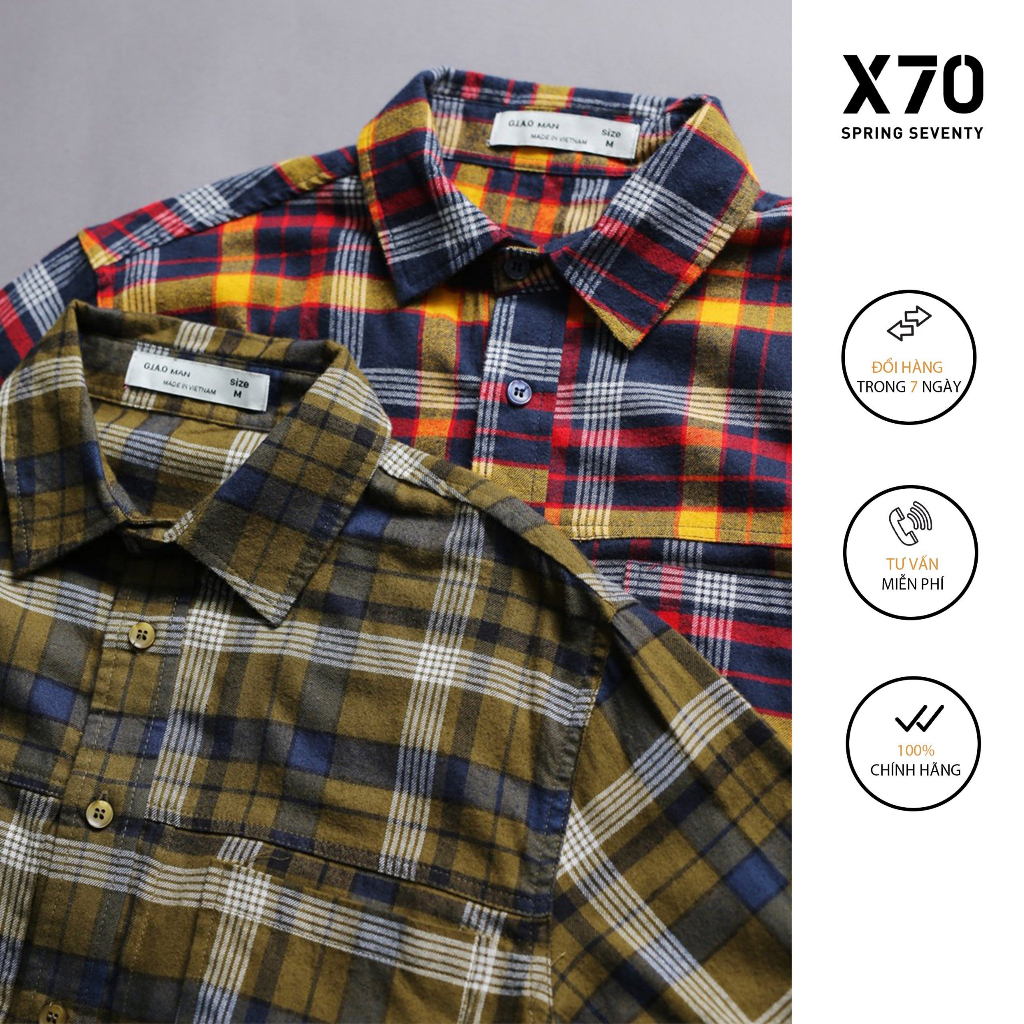 Áo Sơ Mi Nam Kiểu Dáng Tay Dài Thiết Kế Sọc Caro Thời Trang X70 - 07660002