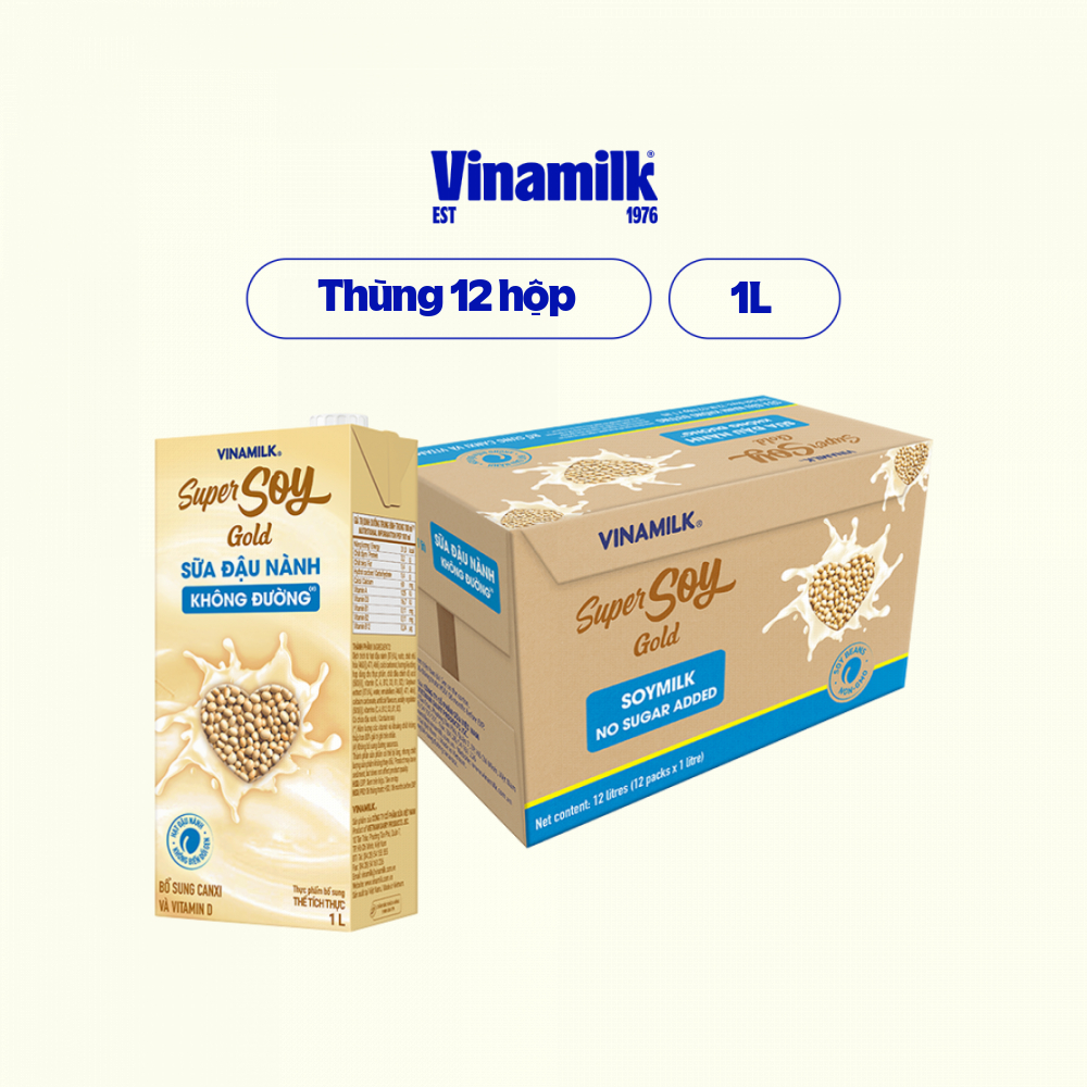 Thùng 12 Hộp Sữa đậu nành Super Soy Gold không đường 1L (Hộp giấy)