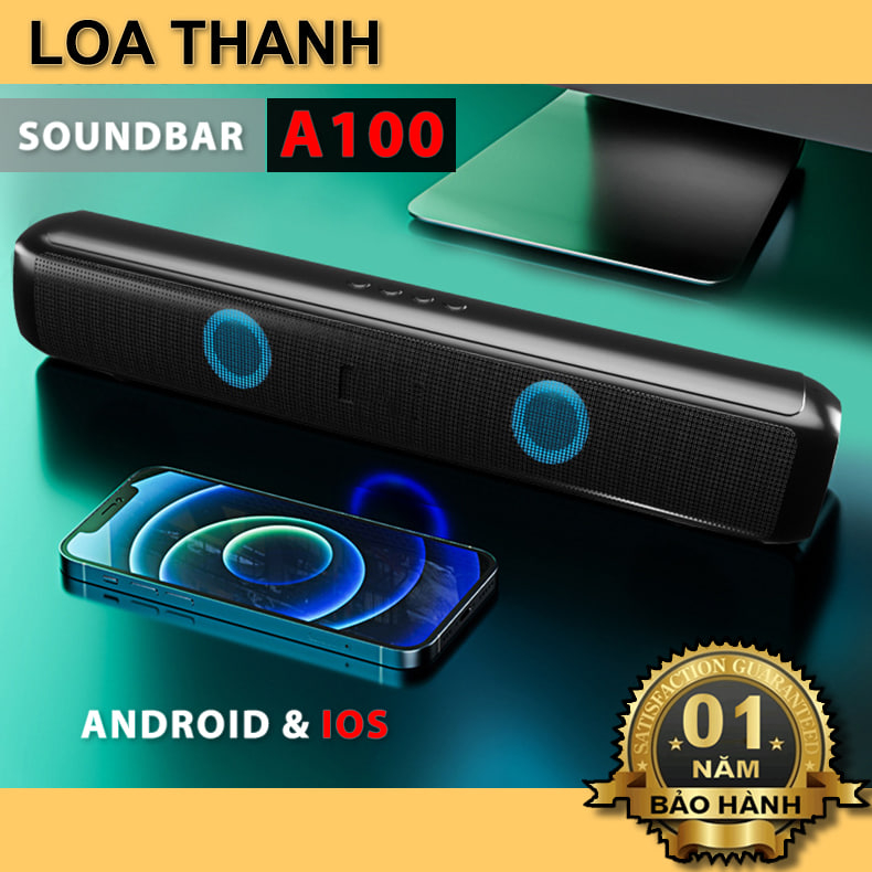 Loa PC, Laptop, Tivi Không Dây - Soundbar A100 - Bluetooth 5.0 - Âm Thanh Vòm 6D, Loa Kép, Bass Đầy