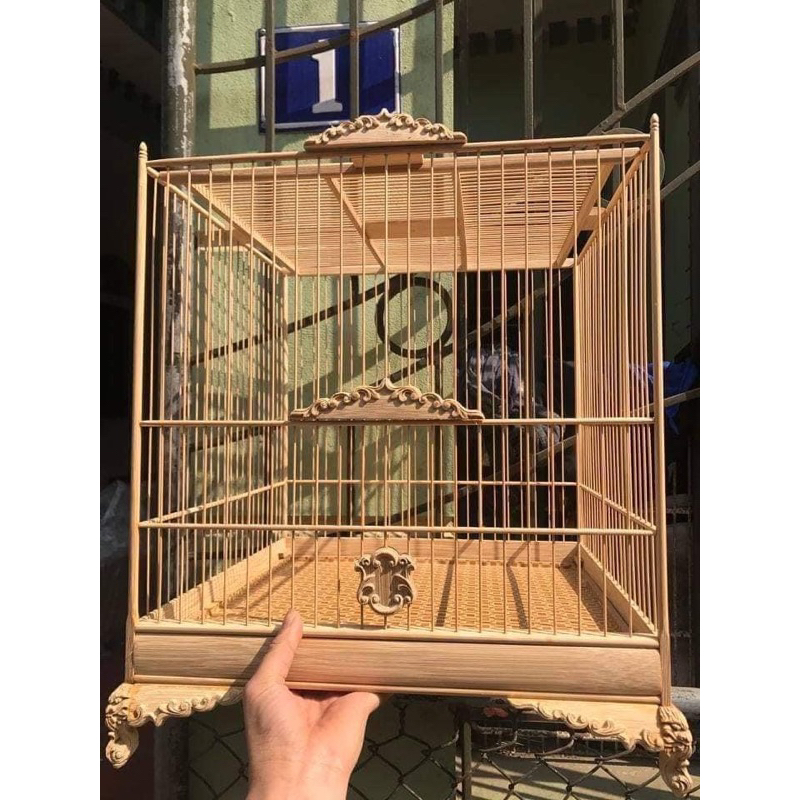 Khung lồng chim chào mào tự giáp chất liệu tre già đã đi kèm pk