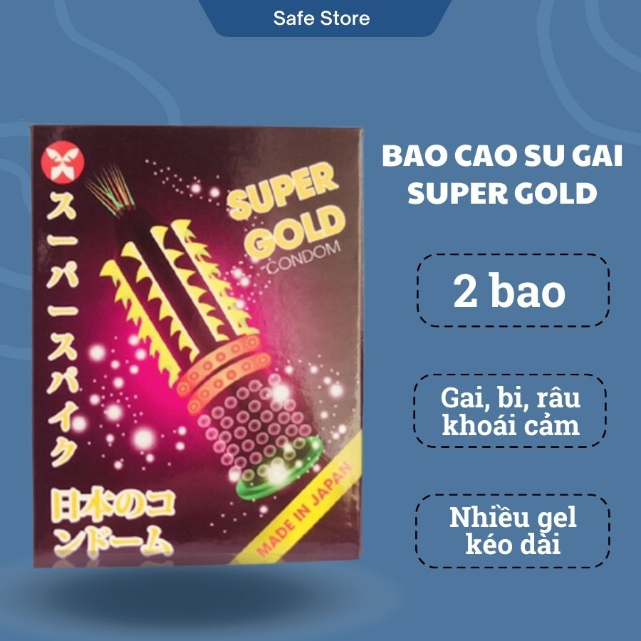 Bao cao su gai bi râu Super Gold, bao cao su bi gân gai lớn kéo dài thời gian quan hệ hộp 2 cái - Safe HN