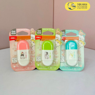 Bút xóa băng kéo dạng film cao cấp Deli - Tiết diện xóa 5mm - Kéo băng mượt che phủ tốt, có thể viết đè lên