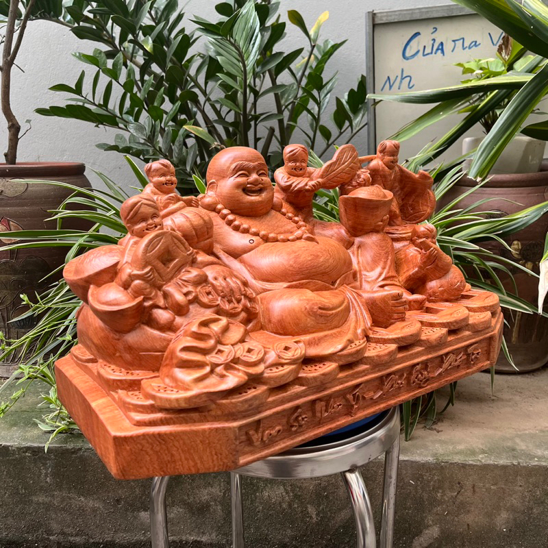 Tượng phật di lặc ngũ phúc gỗ hương ngang 30, 40, 50cm