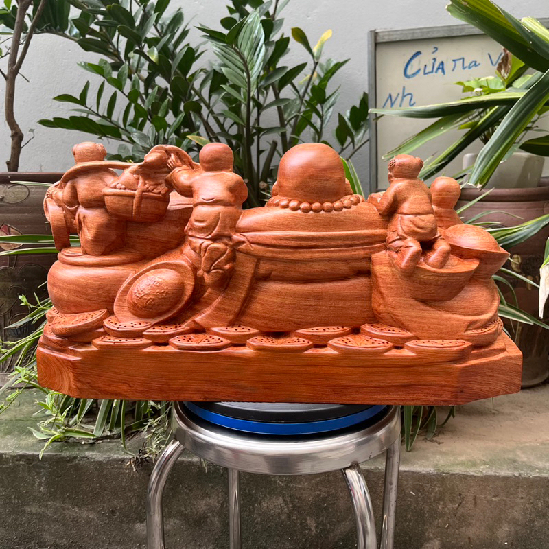 Tượng phật di lặc ngũ phúc gỗ hương ngang 30, 40, 50cm