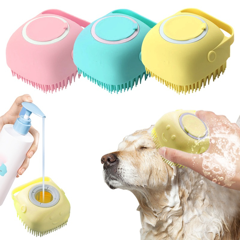 Phụ kiện tắm chó mèo ECOPETS bàn chải silicon tạo bọt massage chó mèo có chỗ đựng sữa tắm nhựa an toàn