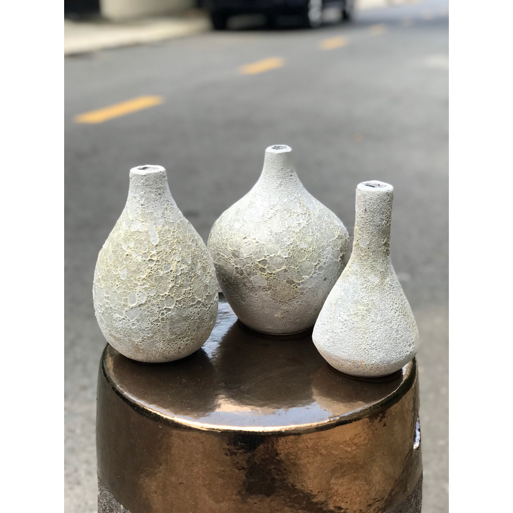 BỘ BÌNH HOA MEN SÔI MINI TRẮNG PHẤN TRANG TRÍ DECOR CẮM HOA