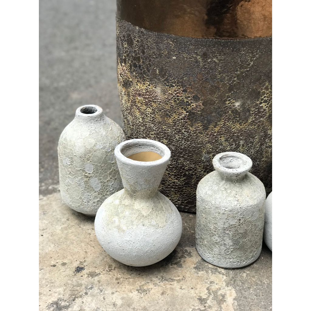 BỘ BÌNH HOA MEN SÔI MINI TRẮNG PHẤN TRANG TRÍ DECOR CẮM HOA