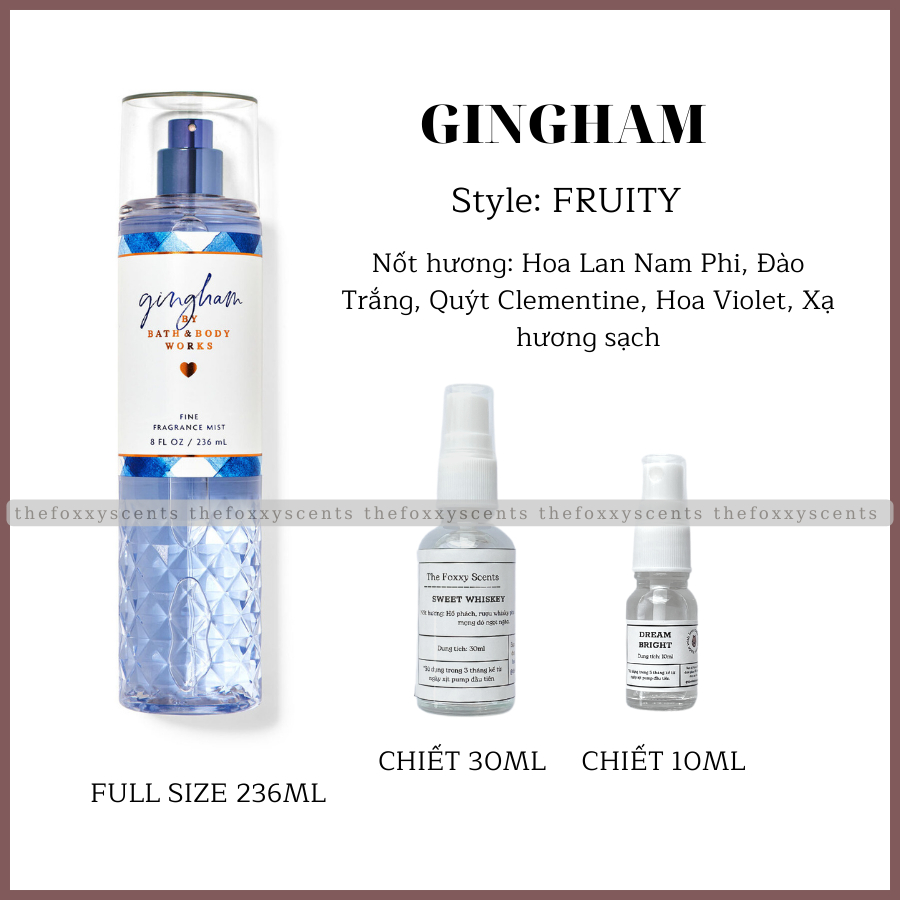 GINGHAM Body Mist (Xịt thơm) Chiết Chai thuỷ tinh 10ml / 30ml
