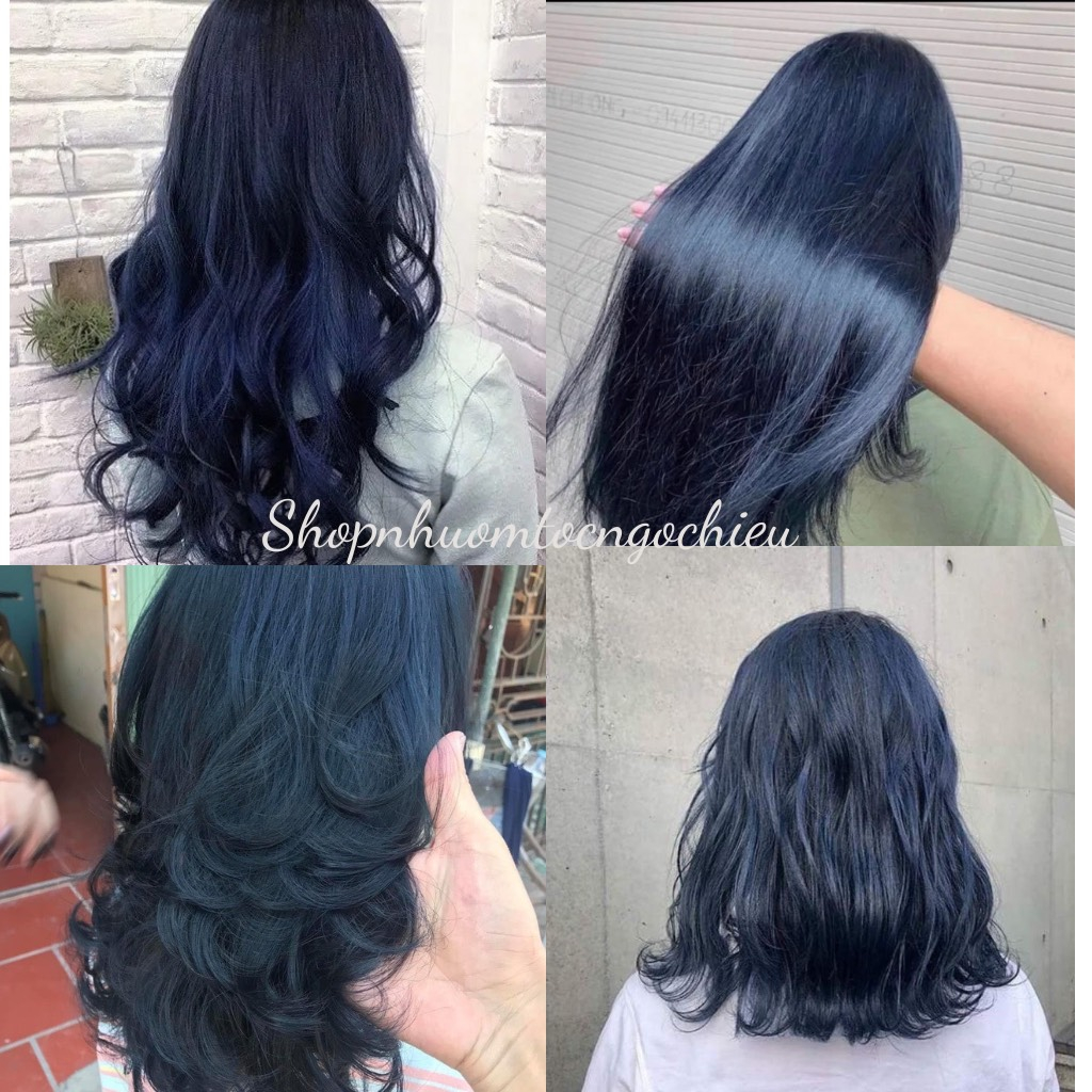 Thuốc Nhuộm Tóc Màu XANH ĐEN  Tặng kèm oxi và gang tay