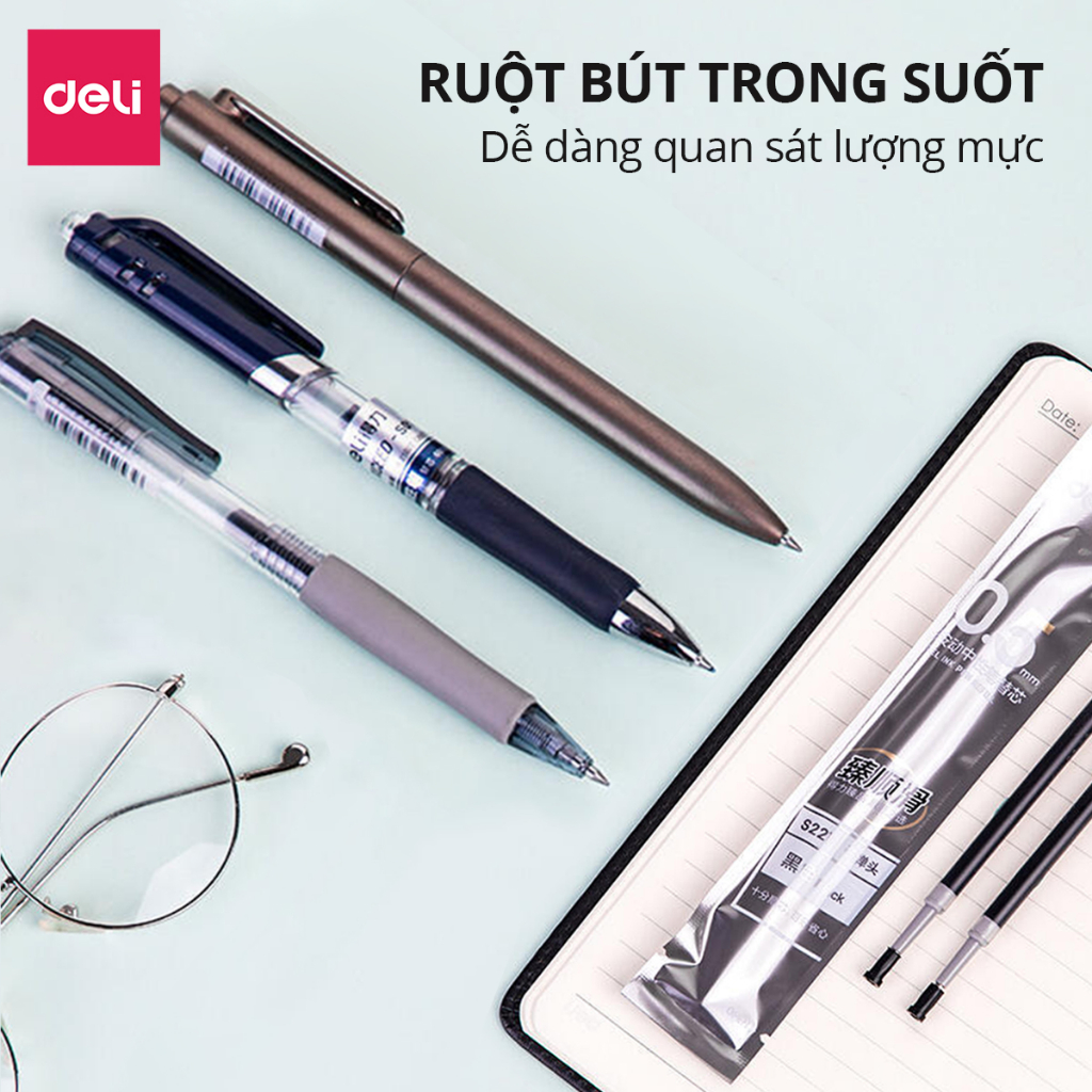 Combo 20 ruột bút gel S221 Deli 0.5mm dùng cho bút bi nước A575 không gai viết trơn tru phù hợp học sinh văn phòng