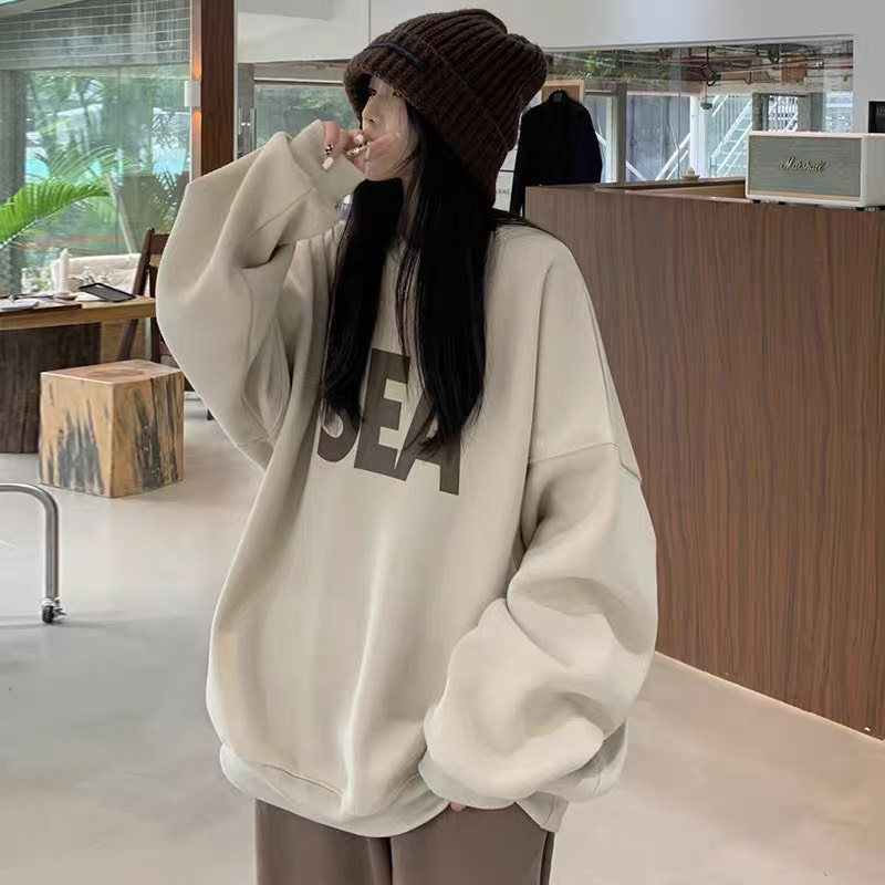 Áo sweater nữ nỉ bông dày dặn thời trang deliz dáng rộng cổ tròn Ullzang hàng Quảng Châu loại 1 Chou Chou