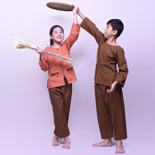 Đồ bà ba cho bé trai và bé gái màu nâu vui lễ hội trung thu, biểu diễn văn nghệ, áo bà ba trẻ em Jadiny