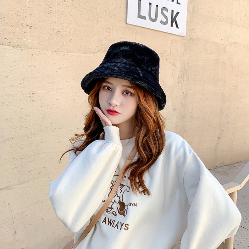 TD444 Mũ bucket lông thỏ cao cấp màu trơn