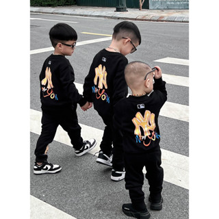 Bộ quần áo nỉ cổ tròn MLB new yellow ss2023 cho bé , set áo sweater trẻ em unisex , Kid_genz
