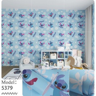 1M decal giấy dán tường khổ 45cm hoạt hình STITCH xanh dễ thương
