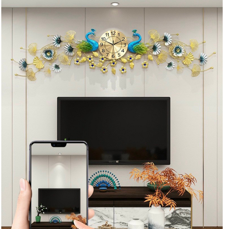 Đồng hồ treo tường chim công 165x43cm -đồng hồ tranh treo phòng khách,trang trí decor nhà cửa kim trôi,quà tặng đẹp,rẻ