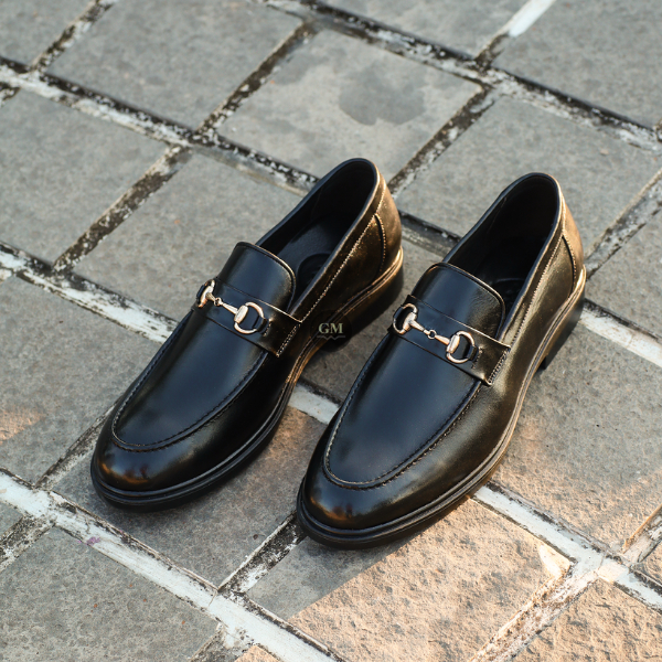 Giày Tây Lười Da Bò Nam GUMEN 080 Loafer Đai Vàng Đế Khâu Toàn Bộ Thủ Công Cao Su Đúc Nguyên Khối Mềm Mại Thoáng Khí