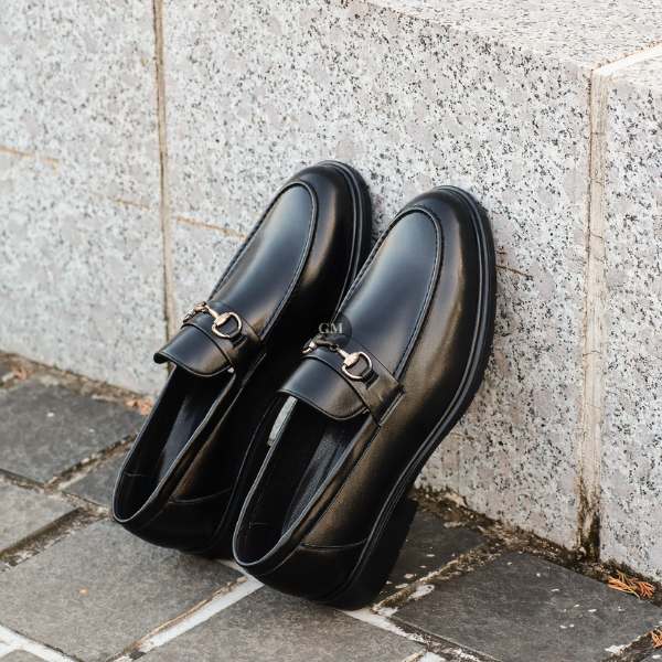 Giày Tây Lười Da Bò Nam GUMEN 080 Loafer Đai Vàng Đế Khâu Toàn Bộ Thủ Công Cao Su Đúc Nguyên Khối Mềm Mại Thoáng Khí